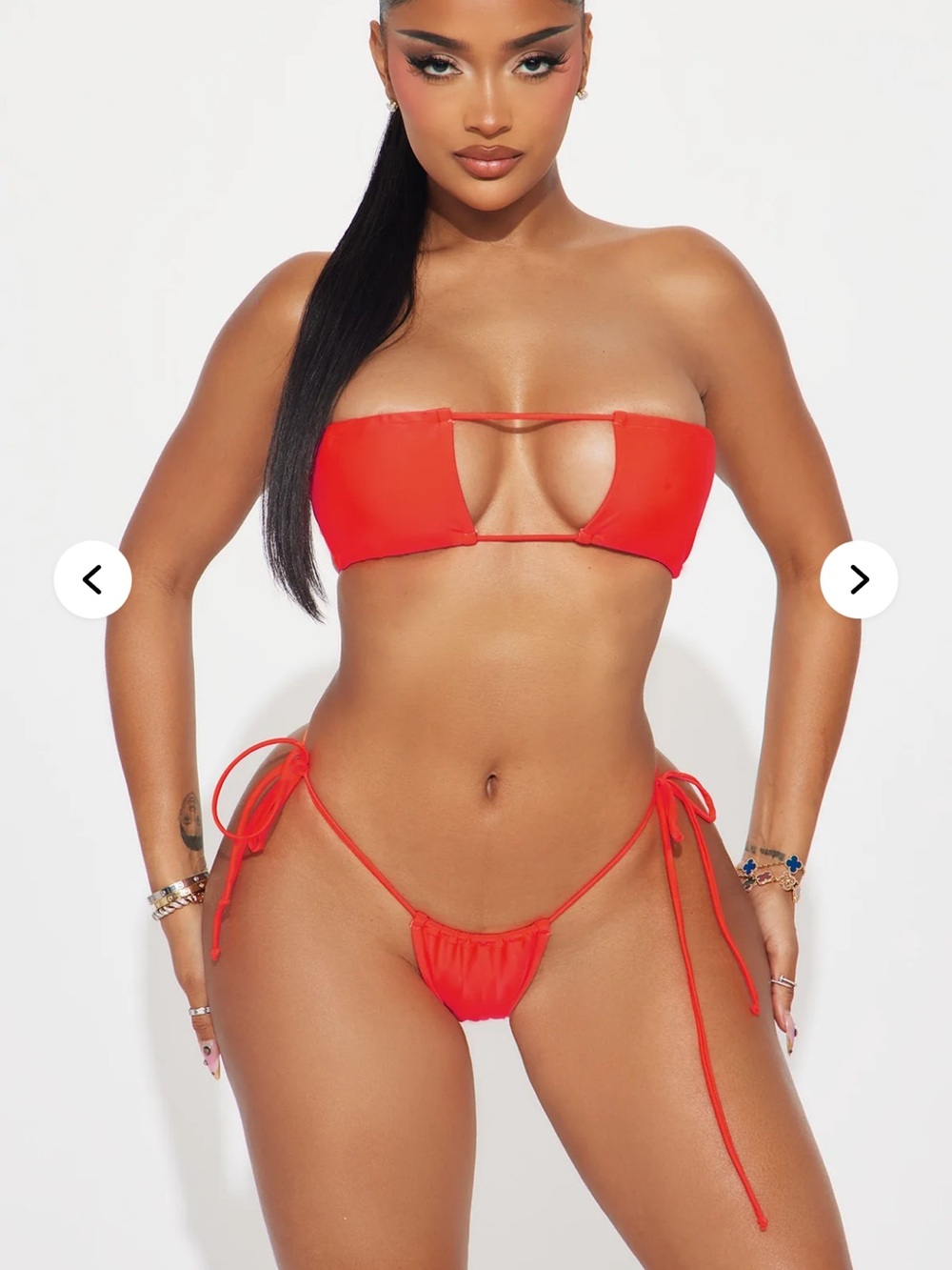 Fashion Nova Red Ruched String Bikini Set - Picture 2 of 5